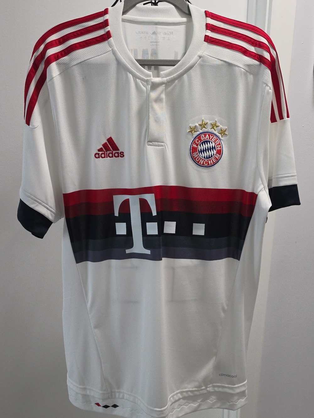 adidas White Bayern Munich Away Jersey with Red and Black Accents